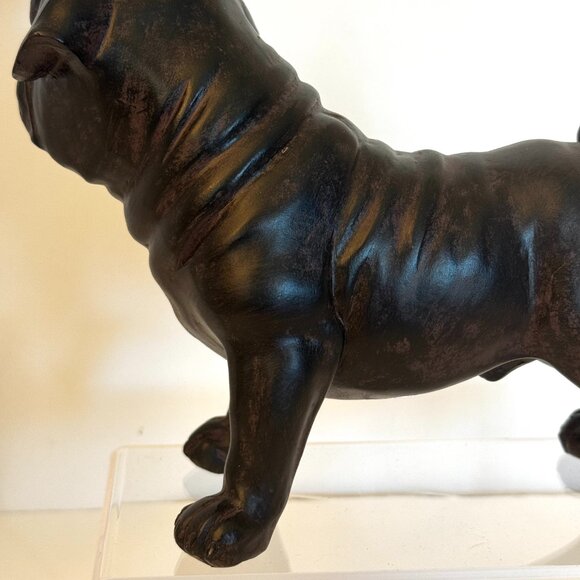 American English French Pug Dog with Golden Crown 9" Tall Dark Brown Resin Figur - Picture 7 of 15